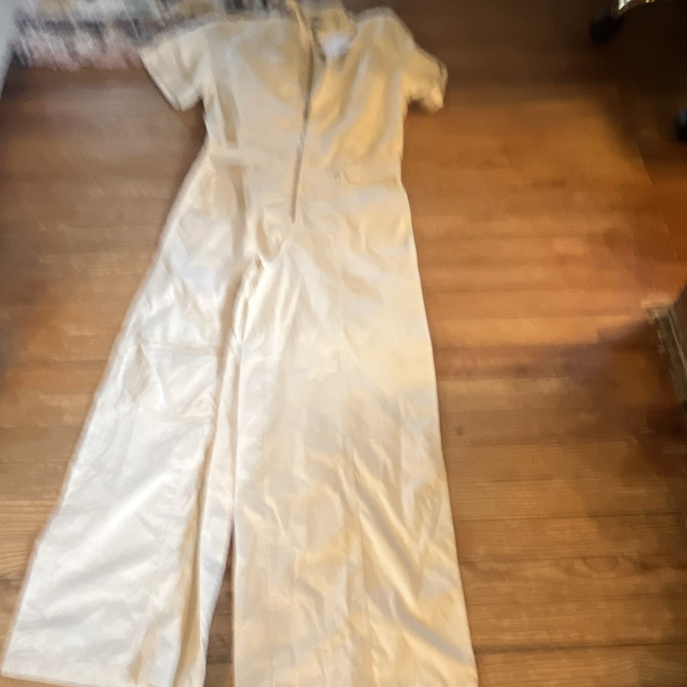 Zara Beige Collared Short Sleeve Wide-Leg Women's Regular Fit Jumpsuit Size S - Picture 2 of 11